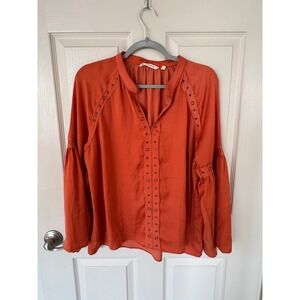 Soft Surroundings Blouse‎ Bell Sleeve Eyelet Detail Rust Orange PXL y2